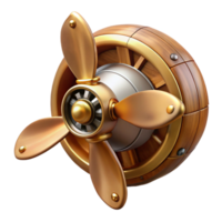 intense enchanting Steampunk airship propeller made of polished wood and copper. NO BACKGROUND with Transparent Background. fine detail png