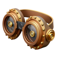 stunning intense creative Steampunk goggles with intricate brass gears and leather straps. NO BACKGROUND with Transparent Background. 8K png