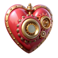 sereno urbano ornamentado steampunk relógio coração com rubi sotaques. não fundo com transparente fundo. 8k png