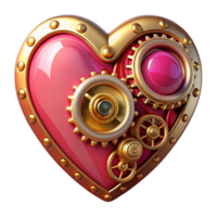 sereno nórdico ornamentado steampunk relógio coração com rubi sotaques. não fundo com transparente fundo. Alto qualidade png