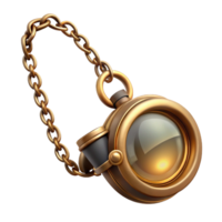 stunning energetic victorian Steampunk monocle with a delicate chain and brass frame. NO BACKGROUND with Transparent Background. sharp png