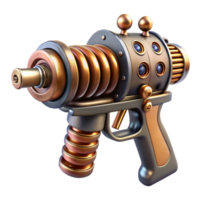 unparalleled rustic Steampunk ray gun with copper coils and a wooden handle. NO BACKGROUND with Transparent Background. refined png