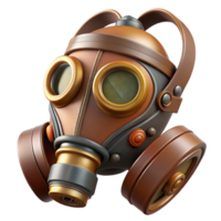 mesmerizing art deco Steampunk gas mask with filter canister and leather straps. NO BACKGROUND with Transparent Background. high resolution png
