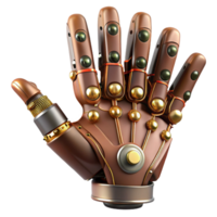 mysterious dazzling Steampunk robotic hand with articulated fingers and exposed wiring. NO BACKGROUND with Transparent Background. impeccable png