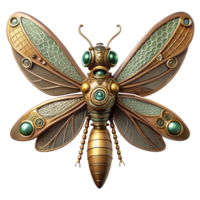 iconic mid-century Steampunk mechanical dragonfly with delicate wings and gears. NO BACKGROUND with Transparent Background. sharp png