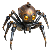 remarkable vintage Steampunk robotic spider with articulated legs and glowing eyes. NO BACKGROUND with Transparent Background. original png