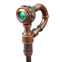 playful breathtaking Steampunk cane with hidden gadgets and intricate carvings. NO BACKGROUND with Transparent Background. crisp png