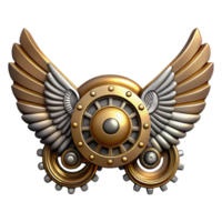 pristine joyful avant-garde Steampunk wings with intricate metal framework and gears. NO BACKGROUND with Transparent Background. sharp png
