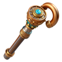 splendid rustic Steampunk cane with hidden gadgets and intricate carvings. NO BACKGROUND with Transparent Background. refined png