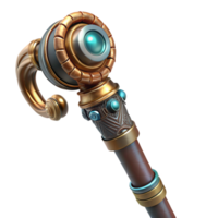remarkable minimalist Steampunk cane with hidden gadgets and intricate carvings. NO BACKGROUND with Transparent Background. precision png