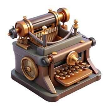 sought-after tropical Steampunk typewriter with visible keys and intricate mechanics. NO BACKGROUND with Transparent Background. top-tier png