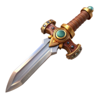 serene mid-century Steampunk sword with ornate hilt and etched blade. NO BACKGROUND with Transparent Background. authentic png