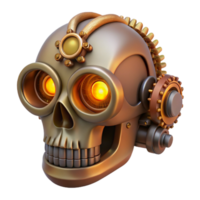 sumptuous joyful victorian Steampunk skull with gears, pipes, and glowing eyes. NO BACKGROUND with Transparent Background. high resolution png