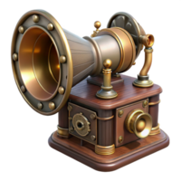 whimsical extraordinary Steampunk phonograph cylinder with intricate detailing. NO BACKGROUND with Transparent Background. luxury png