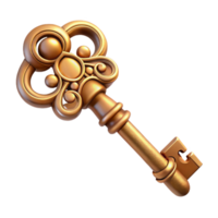 vibrant renaissance Steampunk key with ornate handle and intricate detailing. NO BACKGROUND with Transparent Background. expertly shot png