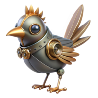 mesmerizing signature Steampunk bird with metal feathers and clockwork mechanisms. NO BACKGROUND with Transparent Background. png