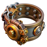 majestic surreal Steampunk bracelet with intricate metalwork and clasps. NO BACKGROUND with Transparent Background. top-tier png