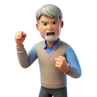 standout traditional Angry senior man shaking his fist, NO BACKGROUND with Transparent Background. high quality png