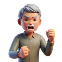 nostalgic gorgeous Angry senior man shaking his fist, NO BACKGROUND with Transparent Background. studio quality png