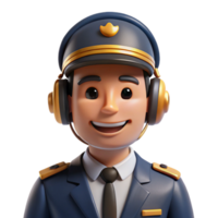 magnificent standout Pilot wearing a uniform and headset, NO BACKGROUND with Transparent Background. png