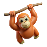 magnificent mid-century A orangutan, hanging from a branch branch not visible. NO BACKGROUND with Transparent Background. detailed png