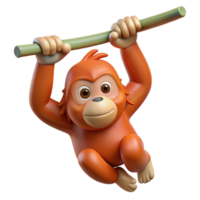 playful dramatic A orangutan, hanging from a branch branch not visible. NO BACKGROUND with Transparent Background. original png