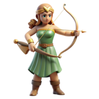 pristine dynamic bohemian Artemis, goddess of the hunt, with a bow and arrow. NO BACKGROUND with Transparent Background. impeccable png
