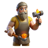 stunning peaceful organic Hephaestus, god of the forge, holding a hammer. NO BACKGROUND with Transparent Background. handcrafted png