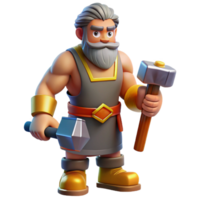 impressive urban Hephaestus, god of the forge, holding a hammer. NO BACKGROUND with Transparent Background. high resolution png