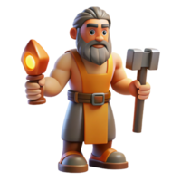peaceful radiant Hephaestus, god of the forge, holding a hammer. NO BACKGROUND with Transparent Background. refined png