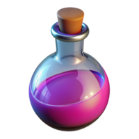 reflective alluring A potion bottle filled with a colorful liquid. NO BACKGROUND with Transparent Background. sharp png
