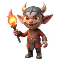 radiant tranquil elegant A small, mischievous imp, holding a flaming torch, NO BACKGROUND with Transparent Background. crisp png