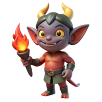 mysterious alluring A small, mischievous imp, holding a flaming torch, NO BACKGROUND with Transparent Background. refined png