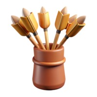 sumptuous peaceful mid-century A quiver full of arrows, fletched with eagle feathers, NO BACKGROUND with Transparent Background. handcrafted png