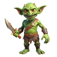 picturesque traditional A realistic goblin, holding a rusty dagger, NO BACKGROUND with Transparent Background. crisp png