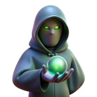 vibrant unparalleled A mysterious, hooded figure, holding a glowing orb, NO BACKGROUND with Transparent Background. png