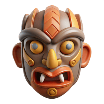 apaixonado deslumbrante uma estilizado tribal mascarar, intrincadamente esculpido, não fundo com transparente fundo. Alto qualidade png