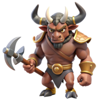 picturesque distinguished A fearsome minotaur, holding a double-headed axe, NO BACKGROUND with Transparent Background. png