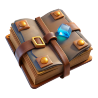 picturesque inspired A weathered, leather-bound spellbook, open to a page of runes. NO BACKGROUND with Transparent Background. png