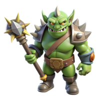 serene futuristic A menacing orc warrior, wielding a spiked club. NO BACKGROUND with Transparent Background. authentic png