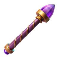 passionate captivating A detailed, intricate magic wand, tipped with amethyst. NO BACKGROUND with Transparent Background. 4K png