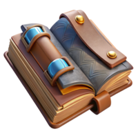 sought-after vintage A weathered, leather-bound spellbook, open to a page of runes. NO BACKGROUND with Transparent Background. impeccable png