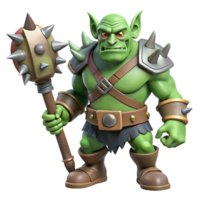sumptuous remarkable A menacing orc warrior, wielding a spiked club. NO BACKGROUND with Transparent Background. png