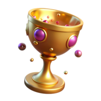joyful captivating A golden chalice, overflowing with enchanted wine. NO BACKGROUND with Transparent Background. premium png
