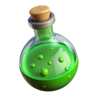 sumptuous whimsical impressionist A magical potion bottle, filled with bubbling green liquid. NO BACKGROUND with Transparent Background. perfect clarity png
