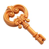 majestic coveted A single, ancient key, covered in intricate carvings. NO BACKGROUND with Transparent Background. png