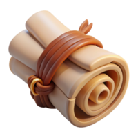 notable organic A stack of ancient scrolls, tied with leather cord. NO BACKGROUND with Transparent Background. expertly shot png