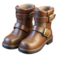 glorious impressionist A pair of leather boots, buckled and worn. NO BACKGROUND with Transparent Background. detailed png