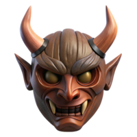 stunning nostalgic artistic A horned demon mask, carved from dark wood. NO BACKGROUND with Transparent Background. authentic png