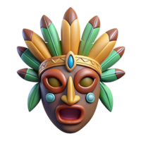 picturesque distinctive A stylized, tribal mask, adorned with feathers and beads. NO BACKGROUND with Transparent Background. png